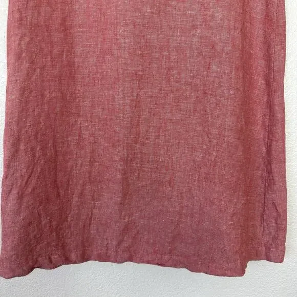 Garnet Hill Shirt Dress Women 10 Petite Classic Linen Flax Poppy Red Chambray - Picture 9 of 13